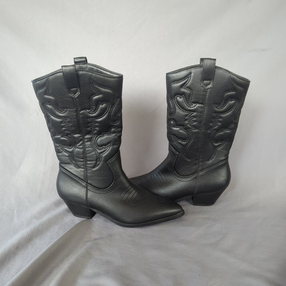 Bonnibel Black Western Cowboy Boots Women's Size 6.5 Pointed Toe Mid-Calf